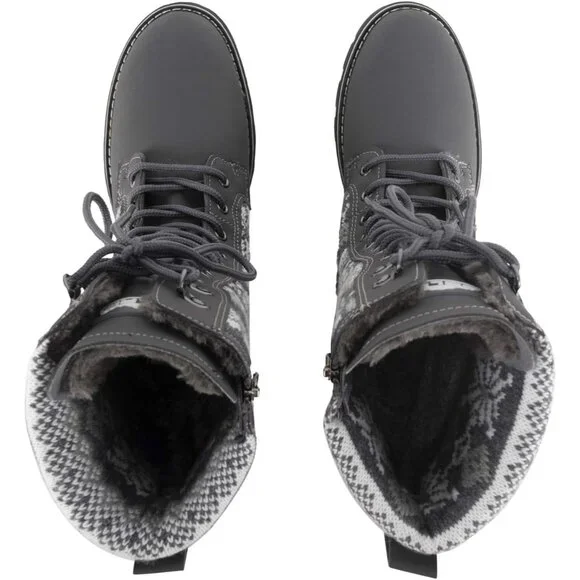 〽️Women's Gray Polar Faux Fur Waterproof Winter Snow Calf Outdoor Walking Boots